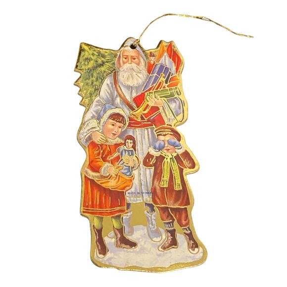 Lot of 5 Vintage 80s Christmas Cardboard Ornaments Gold Trim Accent Santa Tree - Picture 3 of 13